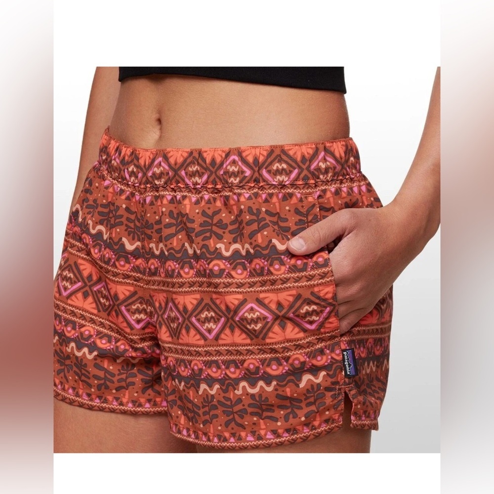 Patagonia Orange Brown Patterned Athletic Shorts